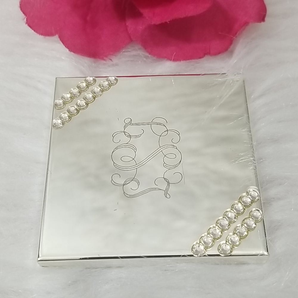 🌹Rhinestone Accent Silver Plated Compact Mirror